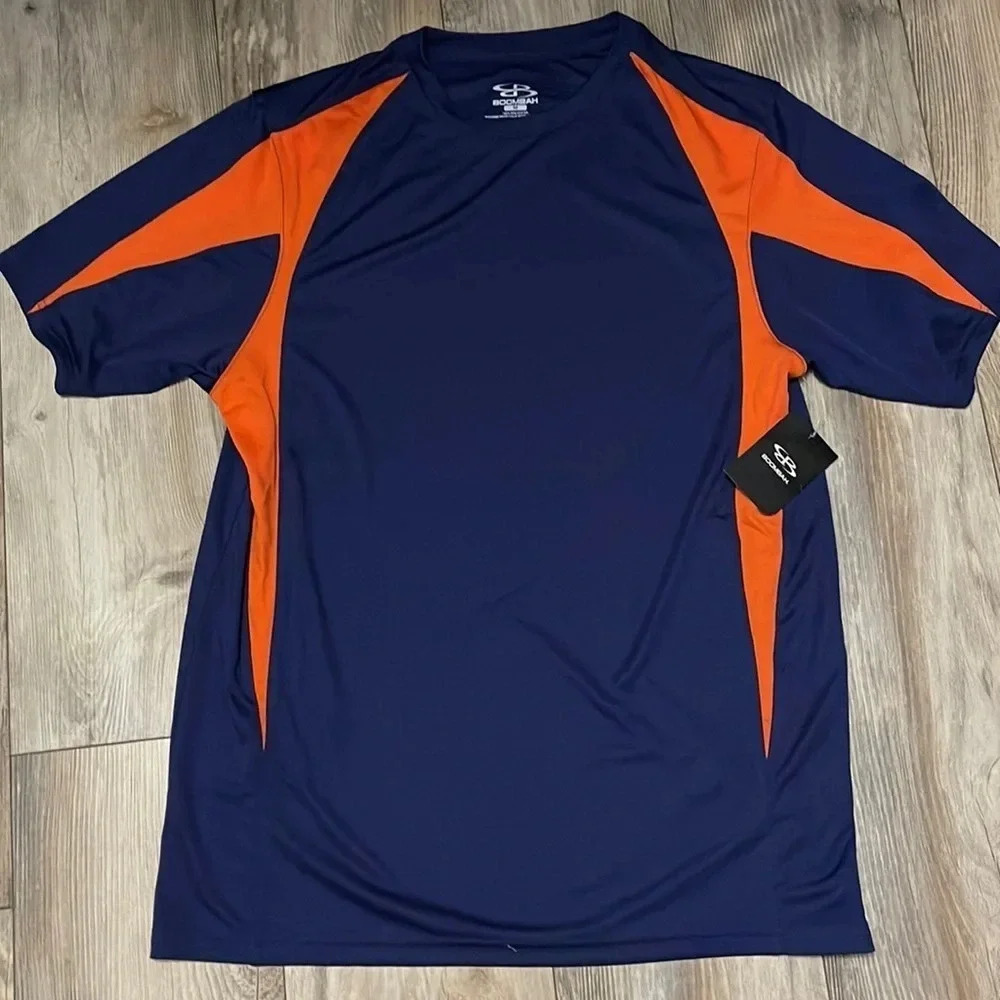NWT Men’s Boombah Shirt Size Medium Orange Navy Dri Fit Coach Uniform Decal